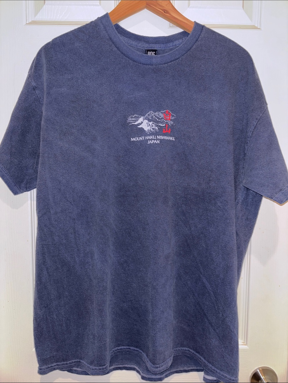 BDG Washed Navy Short Sleeve Tee with Mountain Embroidery